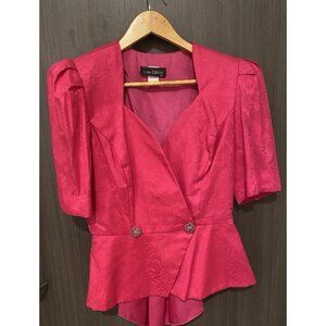 Barbiecore Jacket Womens 10 pink 80s Vintage Peplum Puff Sleeves Rhinestone Tail